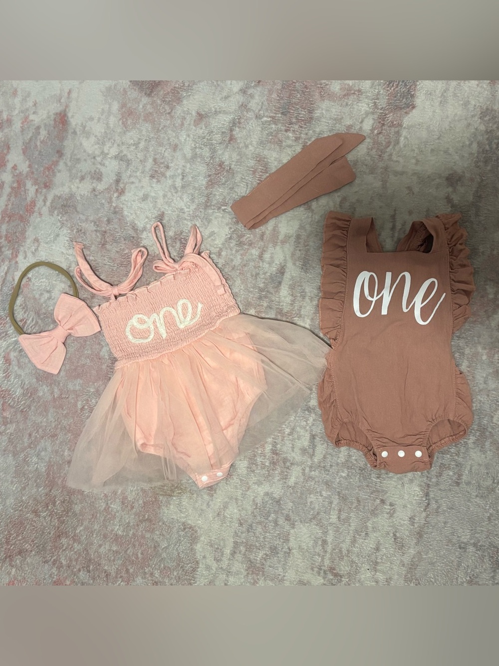 Kids One Piece Tulle Romper with "One" Script - Pink